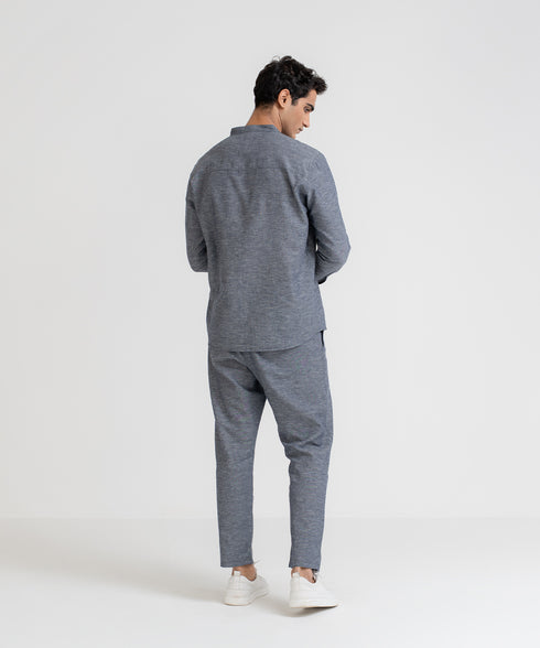 Men's Linen Band Collar Shirt